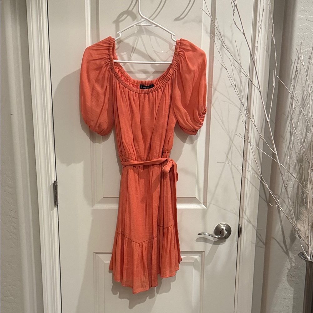 Elegant Orange Puff Sleeve Dress